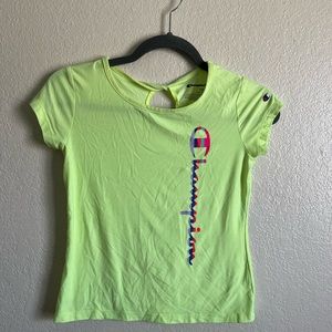 Girls size 7/8 Champion T shirt. Neon yellow/green with keyhole cutout on back